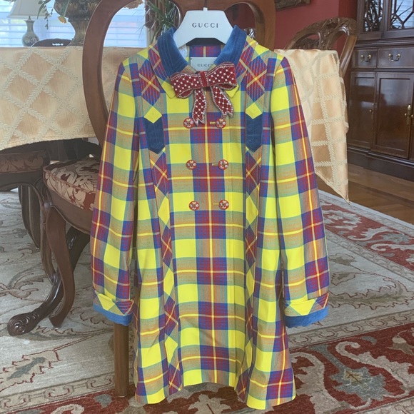 { Gucci } Checkered Plaid Acid Yellow Peacoat Girl - Picture 8 of 8